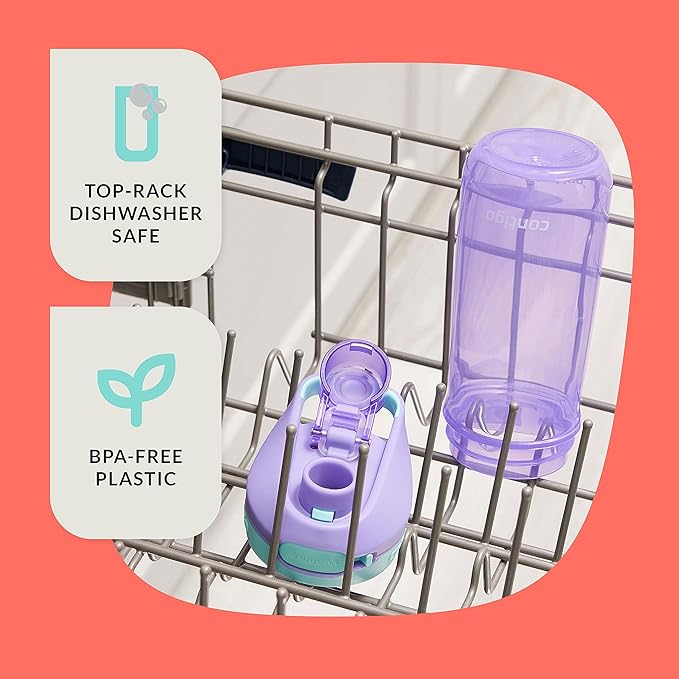 Contigo Trekker and Jessie Kids Water Bottles with Leak-Proof Lids, 14oz Dishwasher Safe Kids Water Bottles (2-Pack)