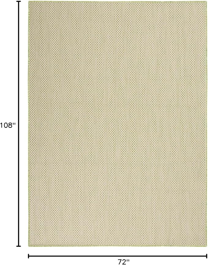 Nourison Courtyard Indoor/Outdoor Ivory Green 6' x 9' Area Rug, Geometric, Easy Cleaning, Non Shedding, Bed Room, Living Room, Dining Room, Deck, Patio, Backyard (6x9)