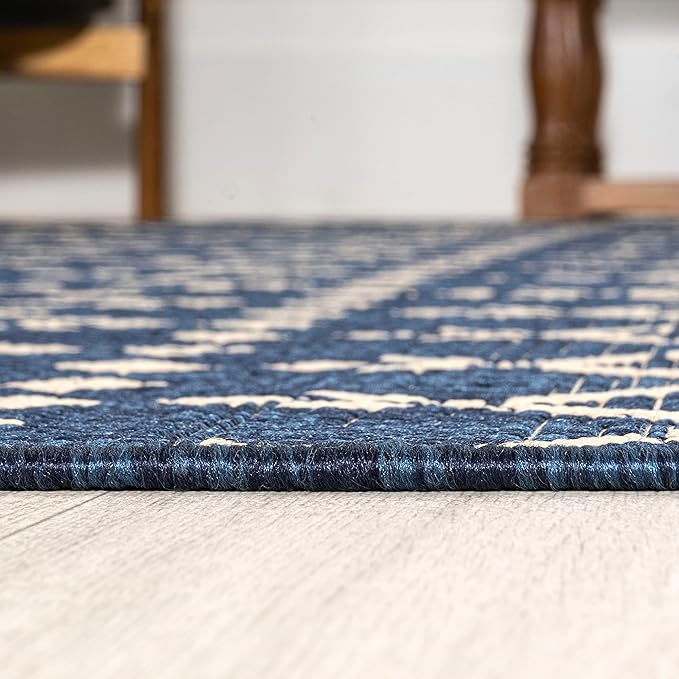 JONATHAN Y SMB108K-9 Ourika Moroccan Geometric Textured Weave Indoor Outdoor Area-Rug, Bohemian Coastal Traditional Easy-Cleaning,Bedroom,Kitchen,Backyard,Patio,Non Shedding, 9 X 12, Navy/Beige