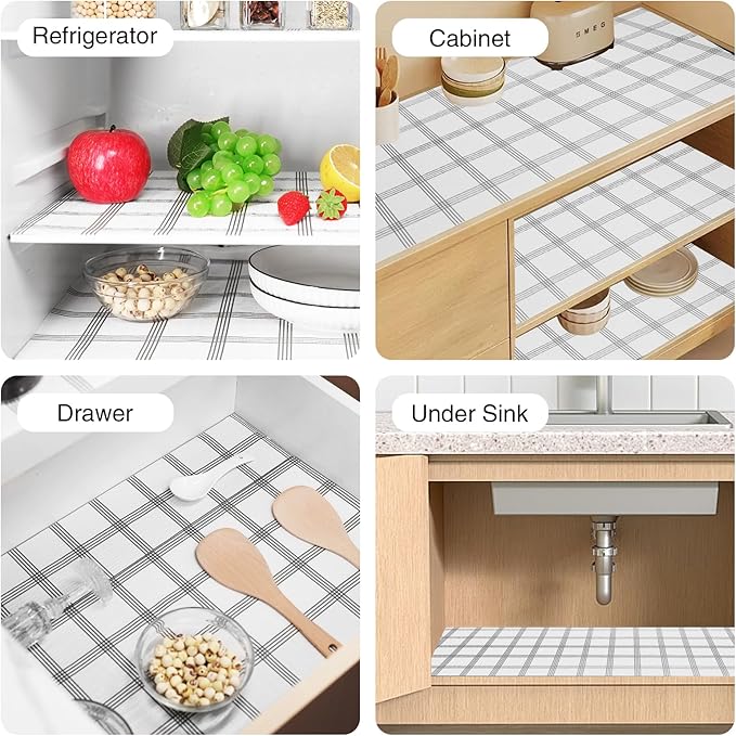 Shelf Liner,Drawer Liner for Kitchen Cabinet,12 in x 30 FT Cabinet Liners Non-Adhesive Non-Slip Contact Paper Waterproof Kitchen Liner Protect Desks, Cupboard with Knife and Tape Measure