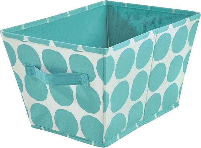 iDesign Dot Fabric Storage Bin, Angled Medium Basket Container with Dual Side Handles for Closet, Bedroom, Toys, Nursery - Teal