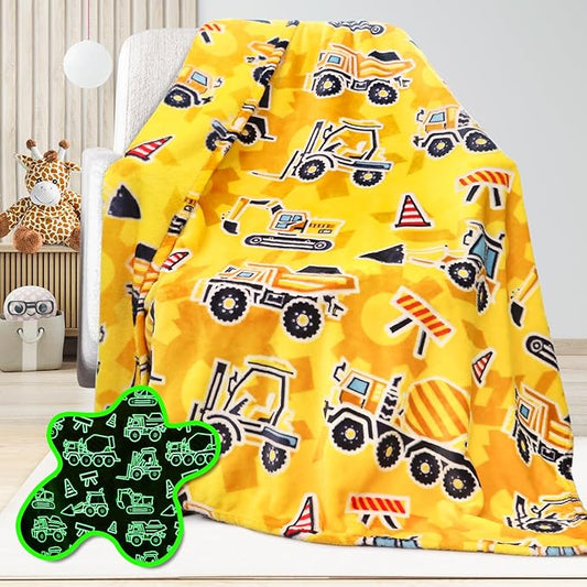 Construction Truck Toys Gifts for Boys Truck Blanket Glow in The Dark Construction Blanket Tractor Blanket for Toddler Boys Excavator for Kids 50x60 inch