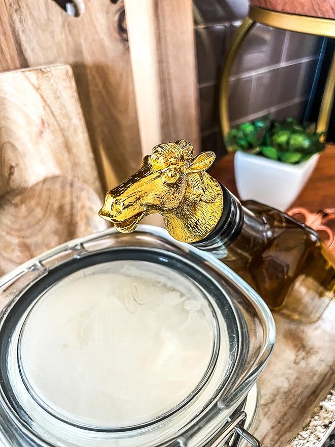 Wine & Cooking Oil Pourer | Gold Color Stainless Steel | Bottle Stopper Aerator for Whiskey and Liquor | Decanter and Bar Tools Accessories and Gift Set Ideas for Her and Him (HORSE)