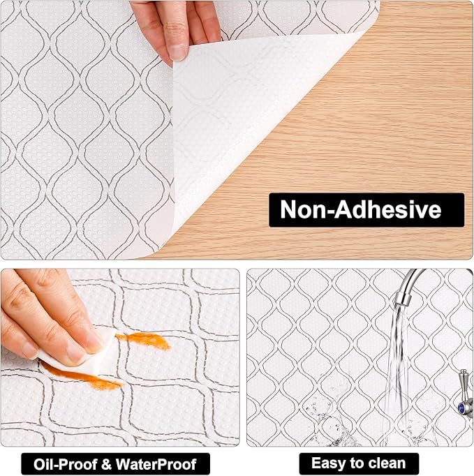 Cooyes Shelf Liner Drawer Liners, Shelf Liners for Kitchen Cabinets, Non Adhesive Cabinet Liner, EVA Waterproof Oil-Proof Non-Slip Refrigerator Liners for Shelves (White, 17.7 Inches x 6.6 FT)