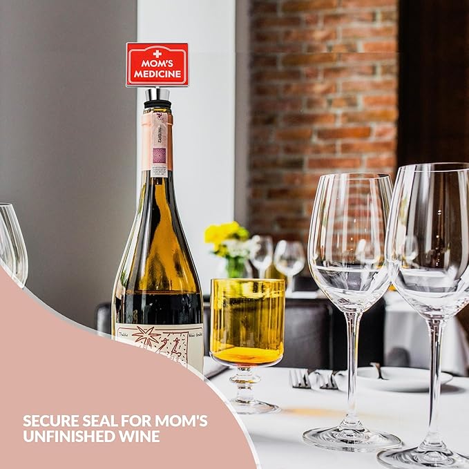 VELENTI Wine Bottle Stopper - Mom's Medicine - Funny Birthday Gifts for Women - Thoughtful Novelty Gifts for Women, Mom, Coworker - Humorous Mother Day Gift from Daughter, Son, Husband