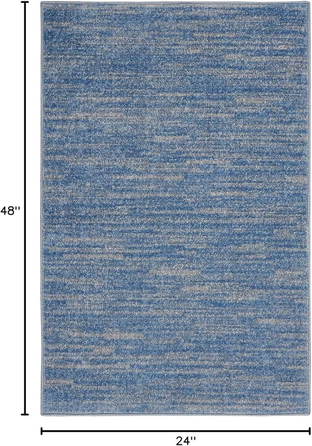 Nourison Essentials Indoor/Outdoor Blue/Grey 2' x 4' Area Rug, Easy Cleaning, Non Shedding, Bed Room, Living Room, Dining Room, Backyard, Deck, Patio (2x4)