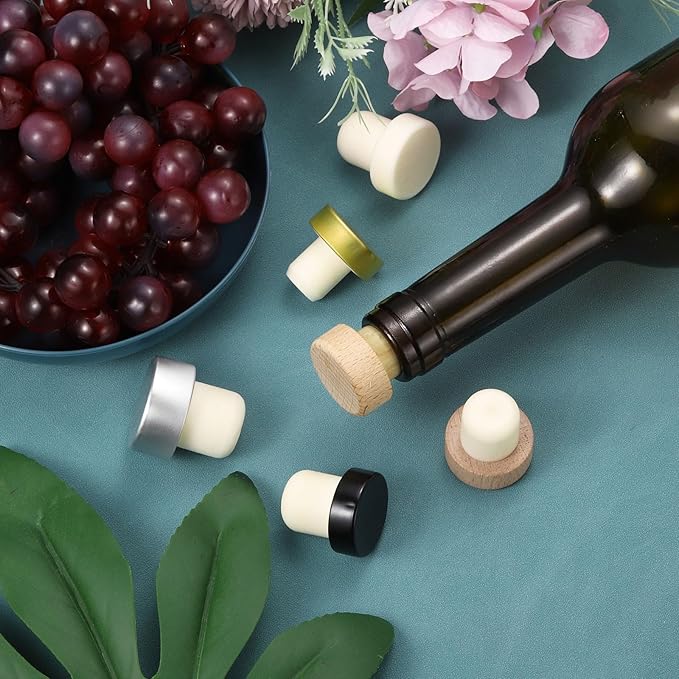 uxcell 8Pcs T-shaped Stoppers, 0.79inch Dia Cork Wine Stopper Reusable Wine Bottle Corks Sealing Plug for Wine Beer Beverage Bottle Crafts, Gold