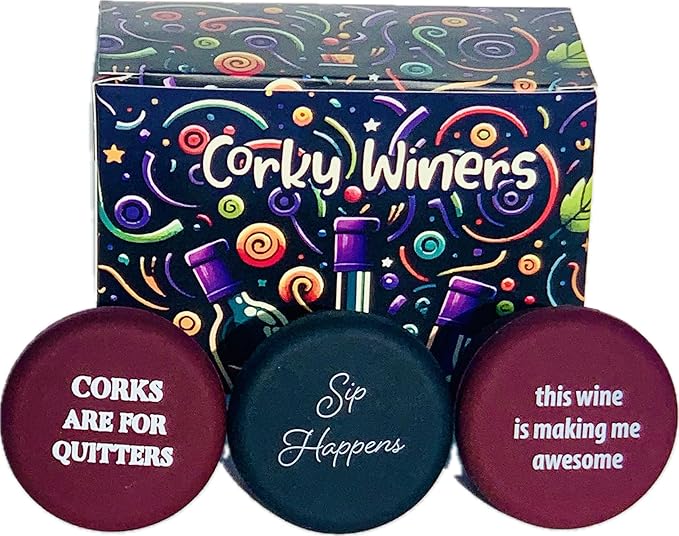 Funny Silicone Wine Stoppers - Leakproof Double Seal Design - Reusable Bottle Covers - Glass Bottle Toppers - Easy to Use Silicone Bottle Stopper for Wine, Champagne & More (Pack of 3)