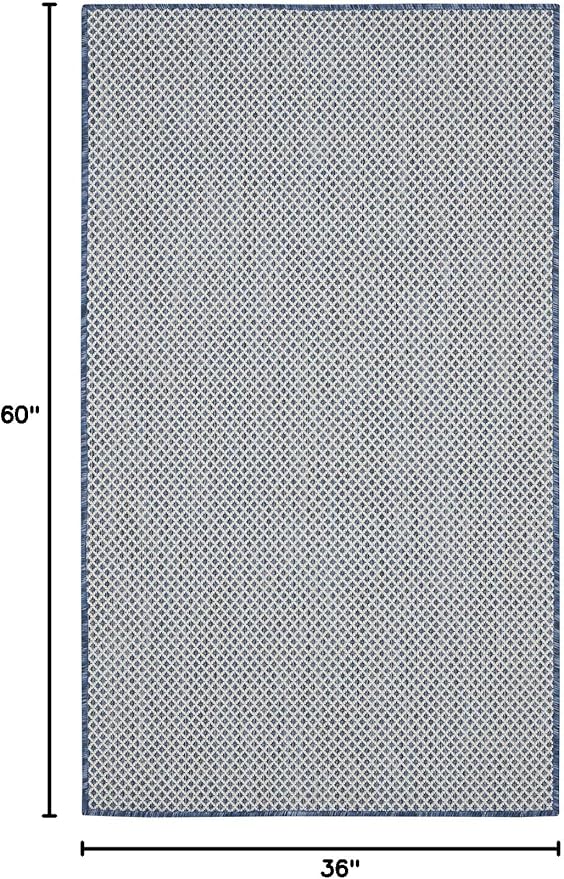 Nourison Courtyard Indoor/Outdoor Ivory Blue 3' x 5' Area Rug, Geometric, Easy Cleaning, Non Shedding, Bed Room, Living Room, Dining Room, Deck, Patio, Backyard (3x5)