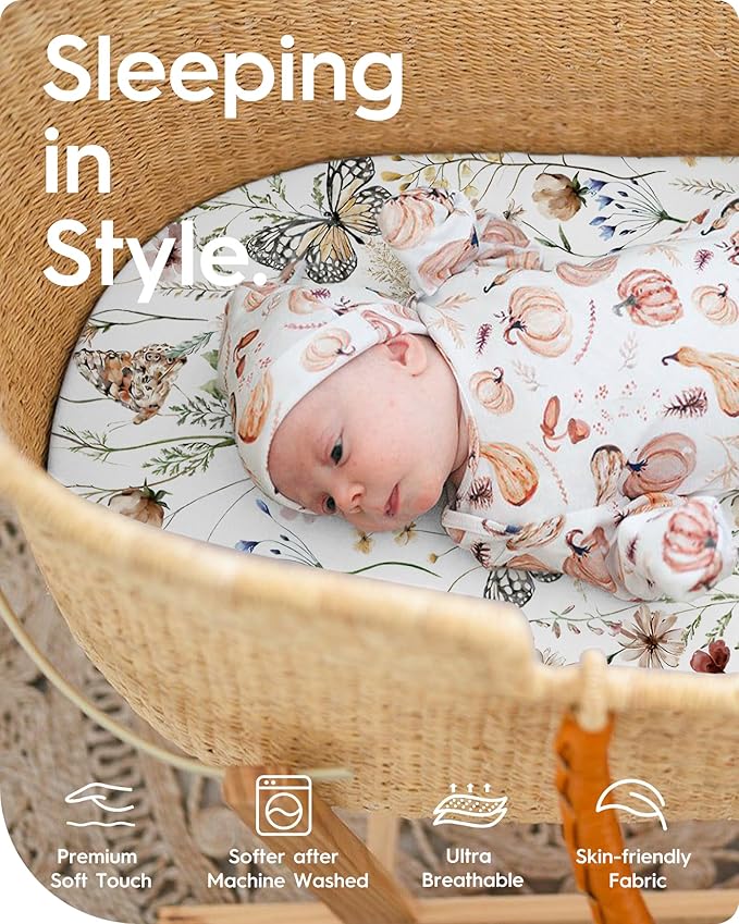 Bassinet Sheets for Baby Boy Girl, TotBasic Buttery Soft Universal Bassinet Fitted Sheet, Compatible with Halo, Mika Micky, Baby Delight, Dream On Me, Maxi COSI and More Bassinet Mattress(Butterfly)