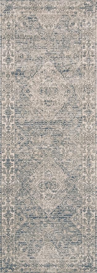 Loloi II Teagan Collection TEA-04 Sky/Natural 2'-8" x 4', .25" Thick, Accent Rug, Soft, Durable, Neutral, Woven, Low Pile, Non-Shedding, Easy Clean, Living Room Rug