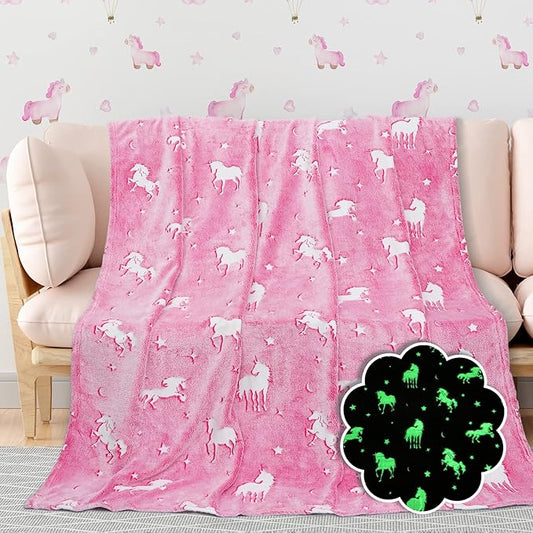 BORORO Glow in The Dark Blanket Unicorns Gifts for Girls Kids Blankets for Birthday Halloween Christmas Valentines Gifts