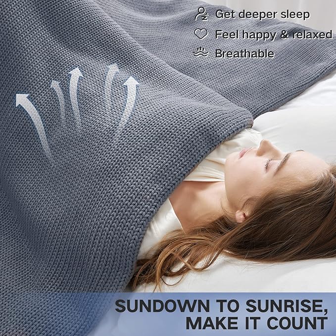 Knitted Weighted Blanket(Light Grey 50"x60" 7lbs),Home Décor Cooling Throw Blanket for Hot Sleepers,Hand Made Chunky Knit Heavy Blanket Use on Twin Size Bed