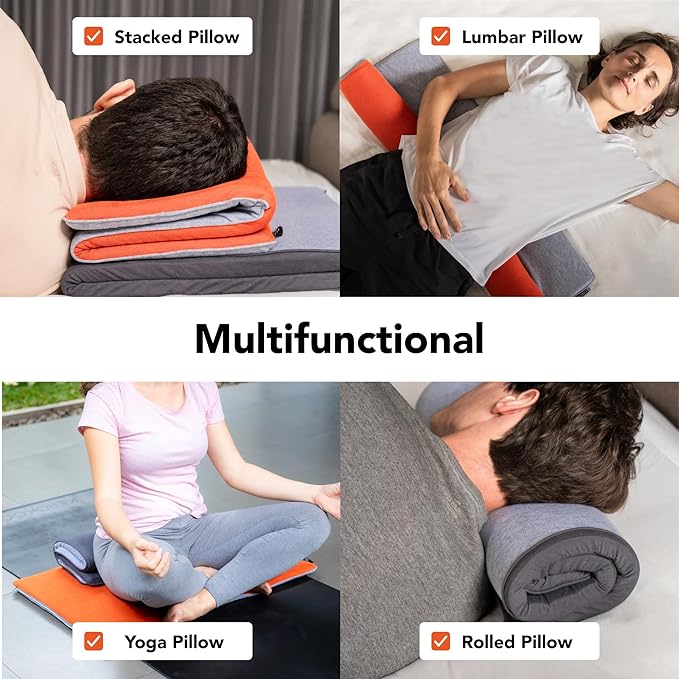 Ultra Thin Pillow 1 inch Thickness - Foldable, Rollable, Stackable - Made from Natural Latex - Low Profile, Super Flat (Soft, Gray Slate)