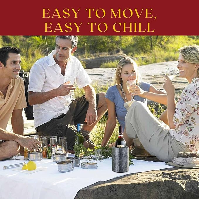 Flexzion Marble Wine Bottle Chiller Bucket - Champagne Cooler, 5x7-inch 750ml Black Marble Utensil Holder for Kitchen Counter & Stone Wine Chillers for Bottles