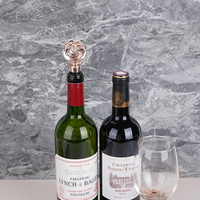 SHIDOW Rose Wine Bottle Stopper, Wine Bottle Stopper Rose Gold, Holiday Party, Wedding Birthday Party Decor Wine Stoppers Wine Lovers Funny Gifts, Wedding Bridal Shower Supplies (1 Pcs, Rose Gold)