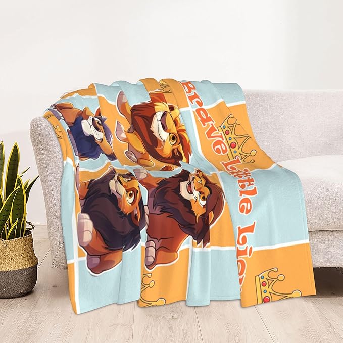 Cute Cartoon Flannel Blanket for Kids, 50" L x 60" W Inches โ Soft and Cozy Plush Throw Blanket for Boys and Girls โ Perfect for Bed, Couch, or Travel (Lion)