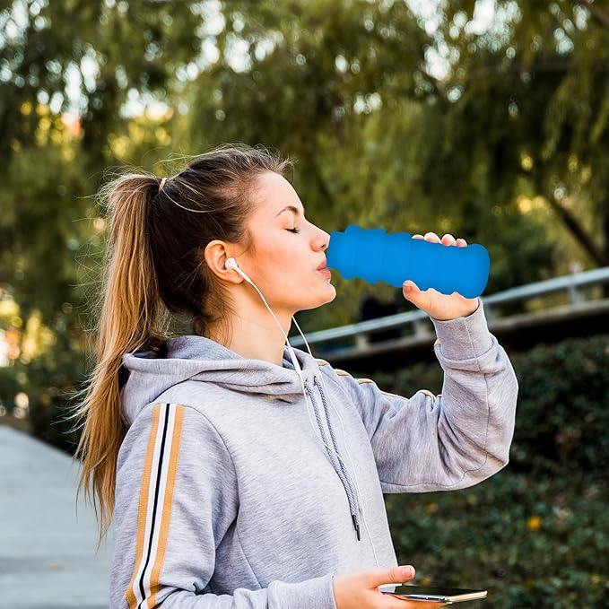 Collapsible Water Bottles 17oz, Odorless BPA-Free Silicone, Leak-Proof Foldable Reusable Bottle - Perfect for Travel Sports Gym Hiking Camping Cycling - Light Blue