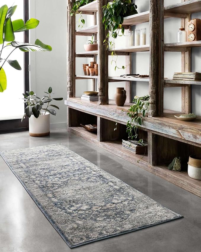 Loloi Teagan Collection 7'-11" x 10'-6" Area Rug in Denim/Mist - Large, Soft Neutral Rug, High-Traffic for Living Room, Bedroom, Home Office, Dining Area