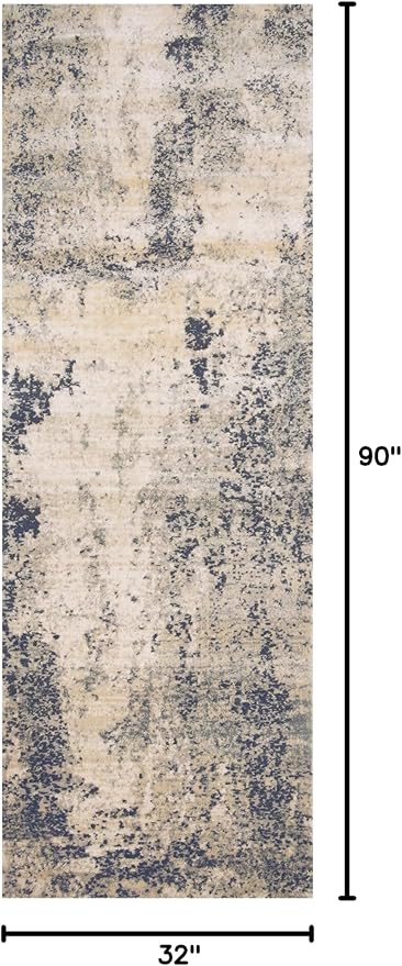 Loloi II Teagan Collection TEA-07 Natural/Denim 2'-8" x 7'-6", .25" Thick, Runner Rug, Soft, Durable, Neutral, Woven, Low Pile, Non-Shedding, Easy Clean, Living Room Rug