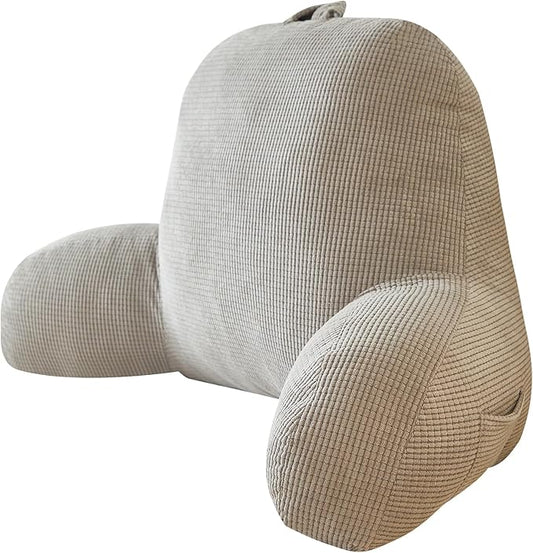 Back Pillow for Bed Sitting Up,Reading Pillow for Sitting in Bed Adult with Arm Pillow,Back Rest Pillow for Sitting in Bed with Pockets,While Gaming,Working,Watching,Large-Gray
