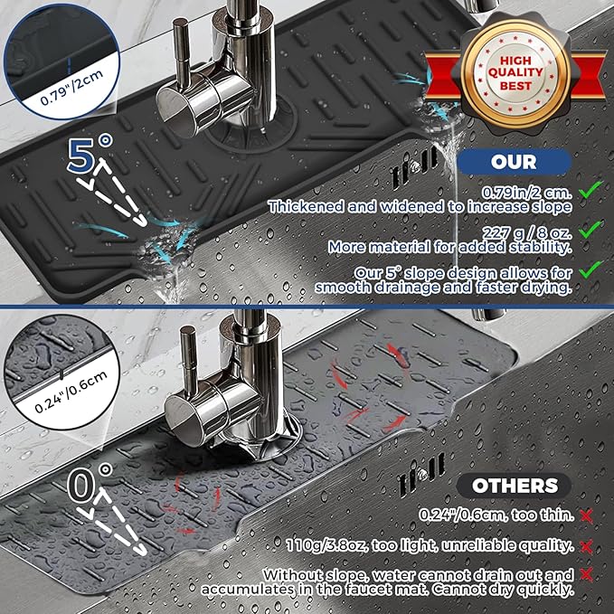 Kitchen Sink Faucet Splash Guard Silicone Sink Faucet Drying Mat Faucet Handle Drip Catcher Tray Dish Sponge Holder Kitchen Sink Accessories Sink Protector Home Kitchen Organization Gadgets Organizer