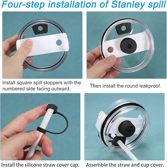 PATIKIL Silicone Spill Stopper for Straw Cup 2.0 40oz/ 30oz, Set of 12 Tumbler Accessories Including 4 Straw Cover Cap, 4 Square Spill Stopper and 4 Round Leak Stopper, Black