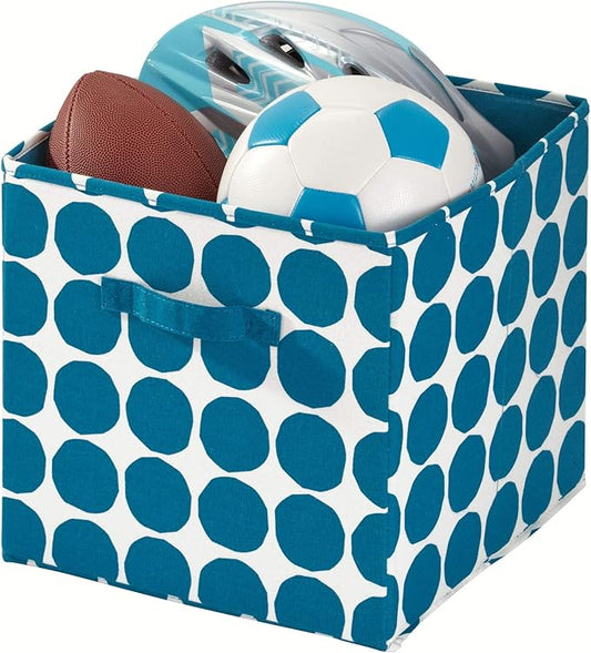 iDesign Dot Fabric Storage Cube Bin, Medium Basket Container with Dual Side Handles for Closet, Bedroom, Toys, Nursery - Blue