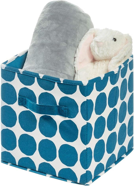 iDesign Dot Fabric Storage Cube Bin, Small Basket Container with Dual Side Handles for Closet, Bedroom, Toys, Nursery - Blue