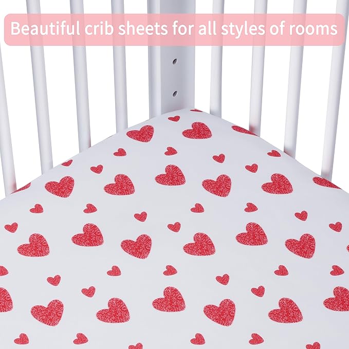 Baby Crib Sheets for Boys Girls, 2 Pack Fitted Crib Sheet for Standard Crib and Toddler Mattress, Soft Microfiber Baby Sheet 52x28x8in. (Love & Rocks)
