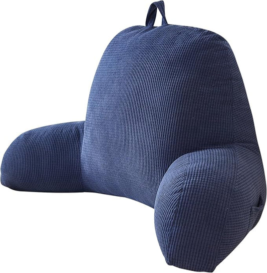 Back Pillow for Bed Sitting Up,Reading Pillow for Sitting in Bed Adult with Arm Pillow,Back Rest Pillow for Sitting in Bed with Pockets,While Gaming,Working,Watching,Large-Navy