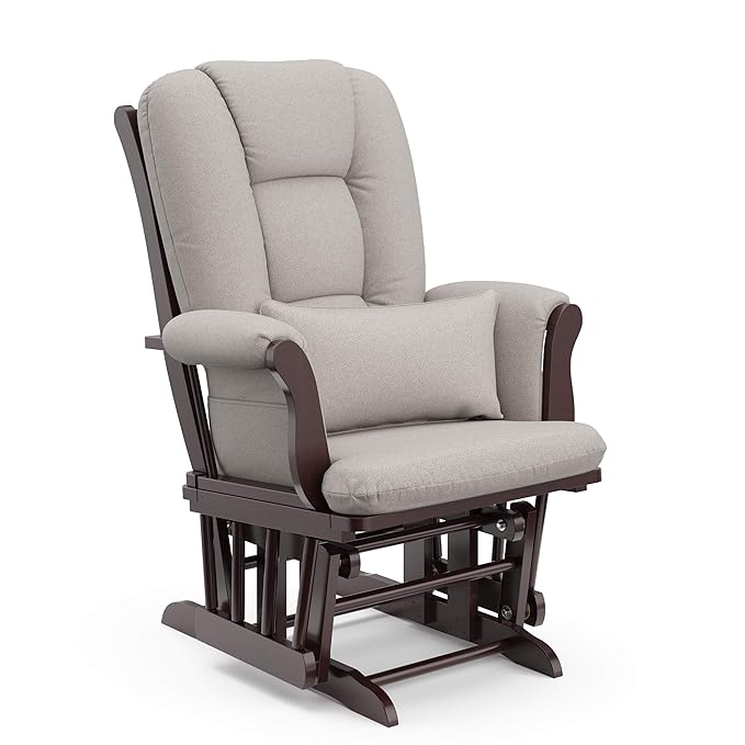 Storkcraft Tuscany Custom Glider and Ottoman with Free Lumbar Pillow (Espresso/Taupe Swirl) - Cleanable Upholstered Comfort Rocking Nursery Chair with Ottoman