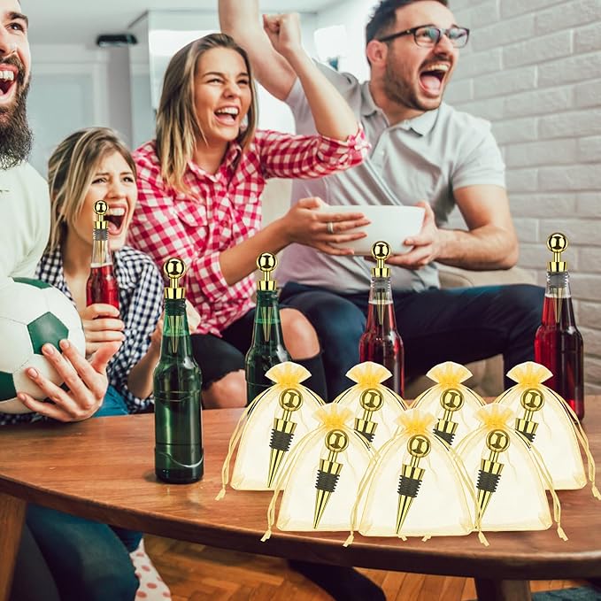 48 Pcs Gold Wine Stoppers Bulk Wine Saver Wedding Party Gifts Favors for Guests Stainless Steel Bottle Stopper Wine Corks Beverage Vacuum Silicone Stopper with Sheer Bags for Wedding Bar