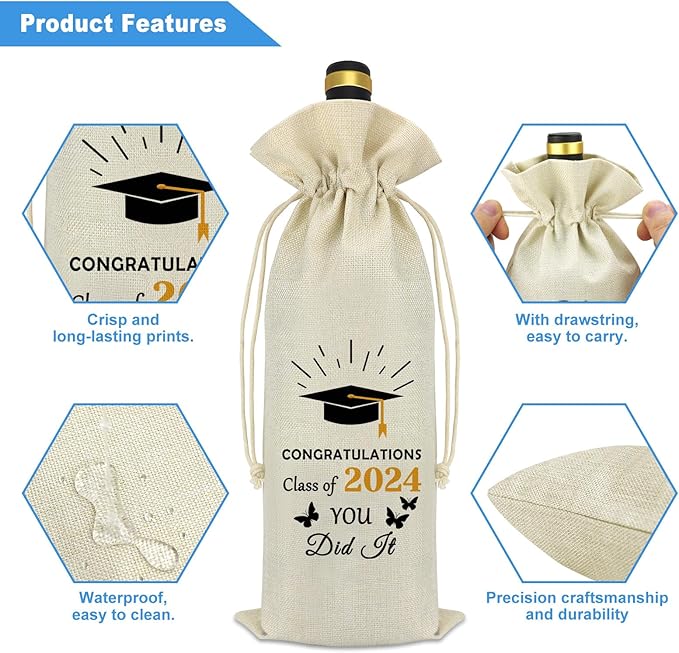 Class of 2024 Graduation Gifts Wine Bag 2024 Graduation Gifts for Him Her Congratulations Graduate Gift for Women Men Graduation Birthday Gifts for Son Daughter Teen Boy Girl Friend Wine Wrapping Bags