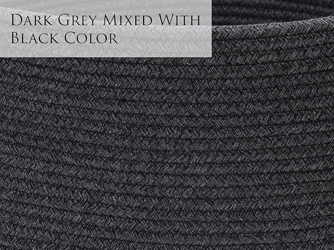 24" x 24" x 17" Max Size Large Cotton Rope Basket, Extra Large Storage Basket, Woven Laundry Hamper, Cloth Storage Bin, for Blankets Clothes Towels Pillows in Living Room, All Black Grey Mix