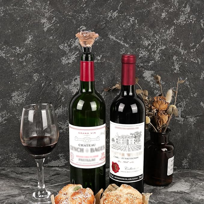 SHIDOW Rose Wine Bottle Stopper, Wine Bottle Stopper Rose Gold, Holiday Party, Wedding Birthday Party Decor Wine Stoppers Wine Lovers Funny Gifts, Wedding Bridal Shower Supplies (1 Pcs, Pink)