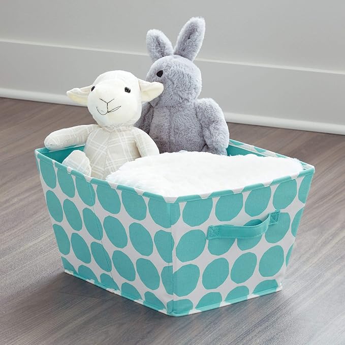iDesign Dot Fabric Storage Bin, Angled Medium Basket Container with Dual Side Handles for Closet, Bedroom, Toys, Nursery - Teal