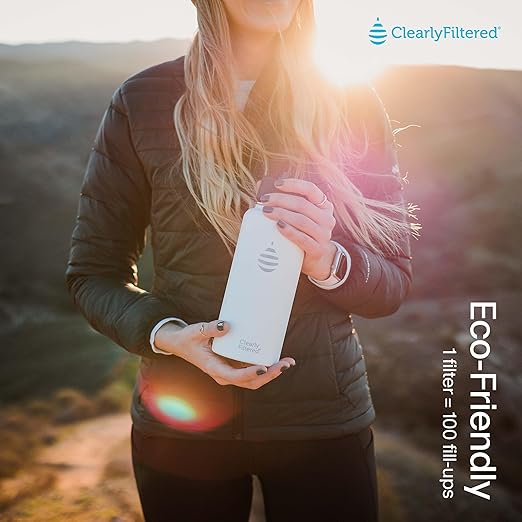 Clearly Filtered 32oz Water Bottle/Targets 220+ Contaminants/Double-Wall Insulated Stainless Steel Filtered Water Bottle BPA/BPS-Free Phthalate-Free Filters Fluoride Lead Chlorine (Black)