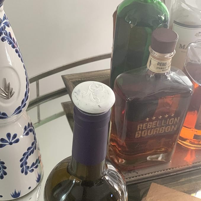 Outset B320 Silicone Wine Bottle Stoppers, White Marble, Small