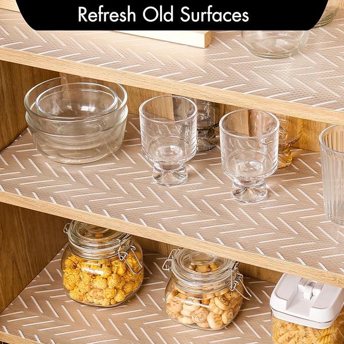 Cooyes Shelf Liner – Non-Slip Shelf Liners for Kitchen Cabinets – Waterproof Shelf Paper with Modern Pattern – Durable EVA Cabinet Liners