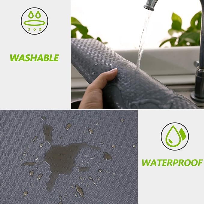 HooTown Shelf Liner Kitchen Cabinet Drawer Mats 17.5 Inch Wide x 196.8 Inch Long, Non Slip EVA Plastic Washable Oil Proof Pad for RV Drawer, Dish Plate Slippery Protection, Gray