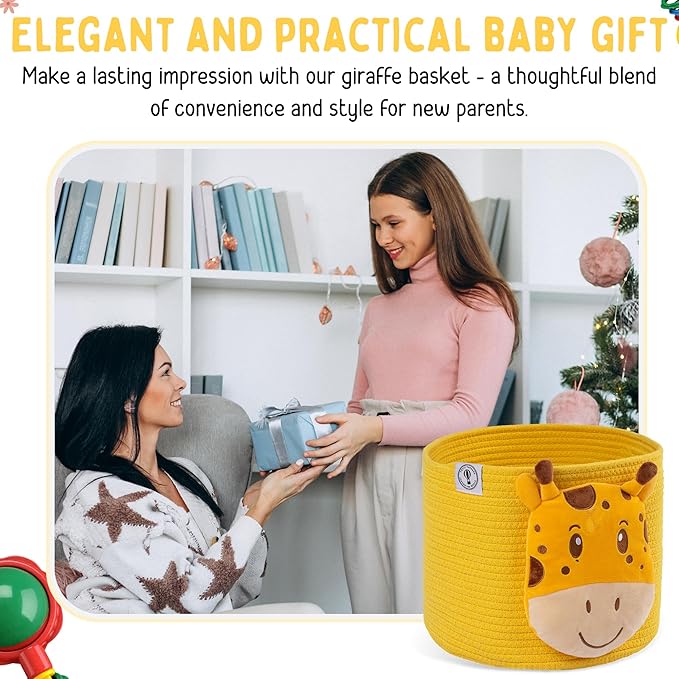 Petit Voyager Giraffe Baby Basket - Charming Cotton Rope Nursery Basket, Cute Basket for Decor and Toy Baskets for Kids Room, Decorative Animal Baskets for Nursery