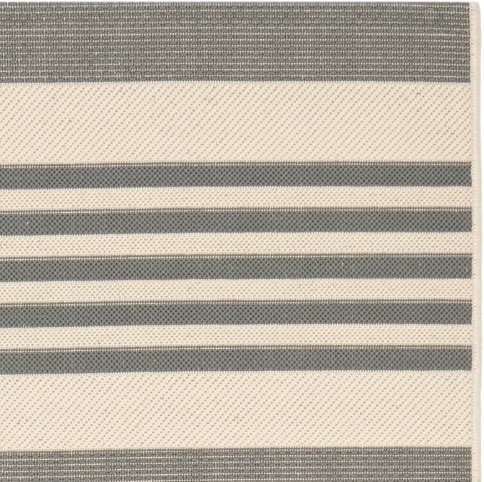 SAFAVIEH Courtyard Collection Accent Rug - 4' x 5'7", Grey & Bone, Stripe Design, Non-Shedding & Easy Care, Indoor/Outdoor & Washable-Ideal for Patio, Backyard, Mudroom (CY6062-236)