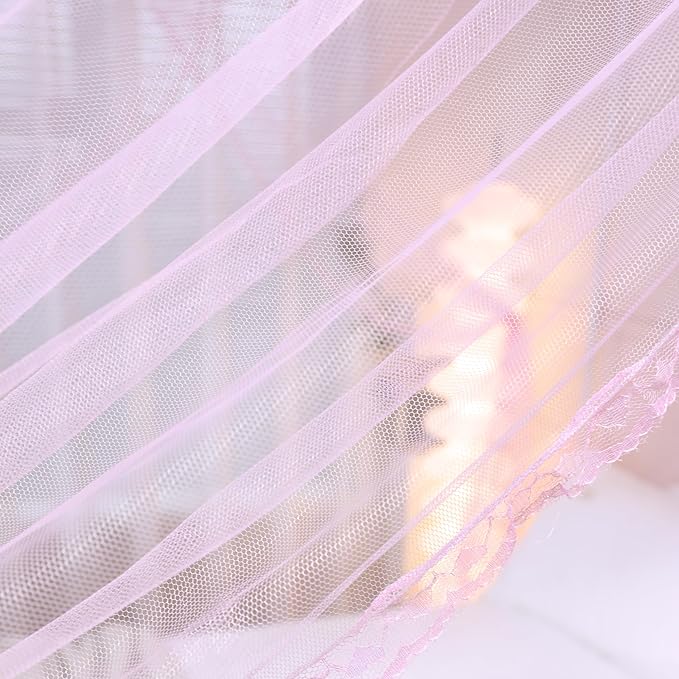 Bed Canopy, Princess Bed Curtain Net for Girls & Adults,Three-Doors Rectangle Lace Dome Netting (Baby Pink, King)