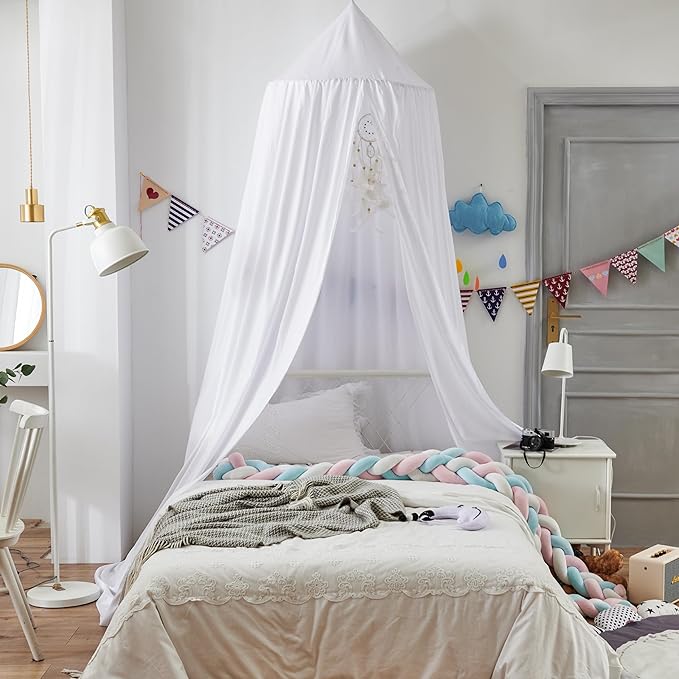 Bed Canopy for Boys Girls,Crib Canopy Curtains,Extra Large Dome Mosquito Net Reading Nook Canopy for Kids Boys Twin Full Queen Size Bed,Fire Retardant Fabric (White)