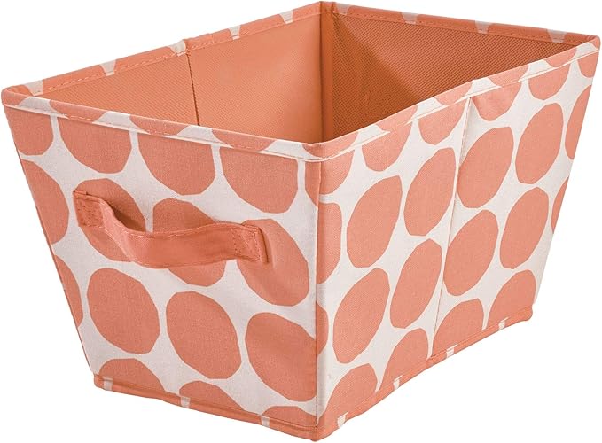 iDesign Dot Fabric Storage Bin, Angled Medium Basket Container with Dual Side Handles for Closet, Bedroom, Toys, Nursery - Coral