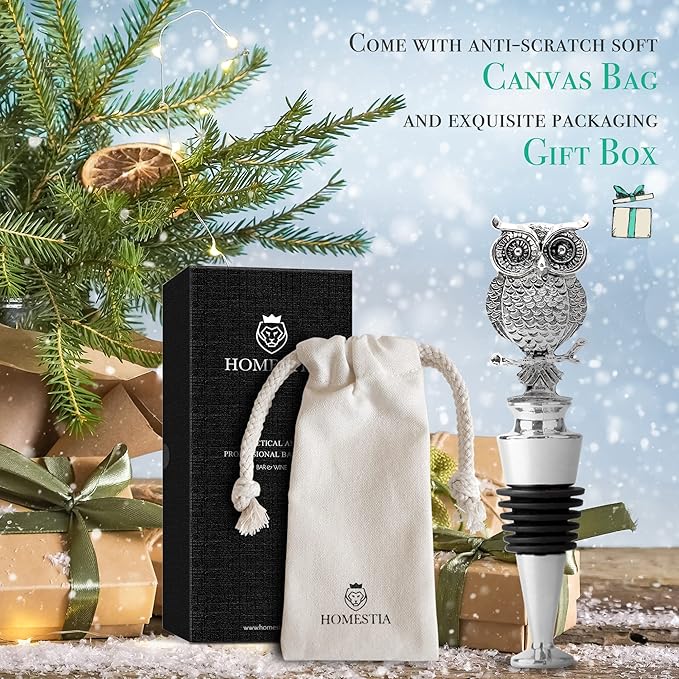 Homestia Wine Bottle Stoppers for Glass Bottles, Owl Bottle Stopper Reusable Wine Corks Wine Tool, Zinc-Alloy Silicone Wine Stoppers, Wine Toppers with Decors