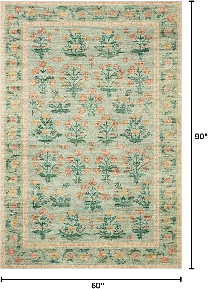 Rifle Paper Co. x Loloi Eden Collection EDE-01 Mughal Rose Moss 5'-0" x 7'-6" Area Rug