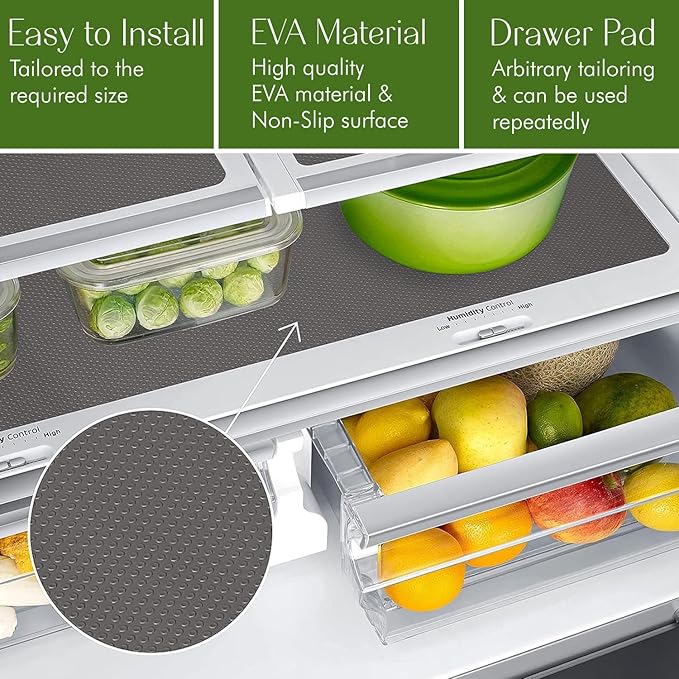 EVALAND 17.7 INCHES x 33 FEET (394 Inches) Non-Slip Shelf Liner, EVA Kitchen Liner, Non-Adhesive Liner, Smooth Drawer Liner, Durable Strong Grip Liner, Stain-Proof Shelf, Cabinet Liner, Grey