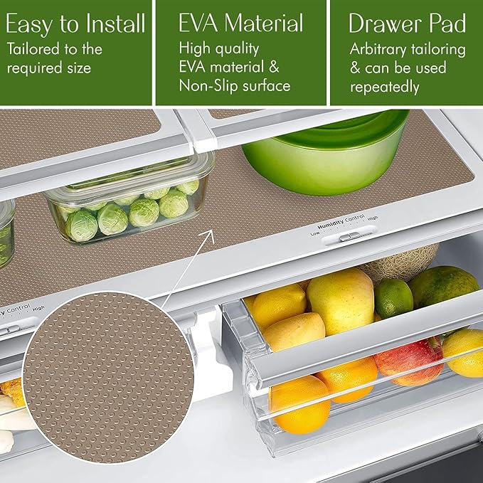 EVALAND 17.7 INCHES x 33 FEET (394 Inches) Non-Slip Shelf Liner, EVA Kitchen Liner, Non-Adhesive Liner, Smooth Drawer Liner, Durable Strong Grip Liner, Stain-Proof Shelf, Cabinet Liner, Beige